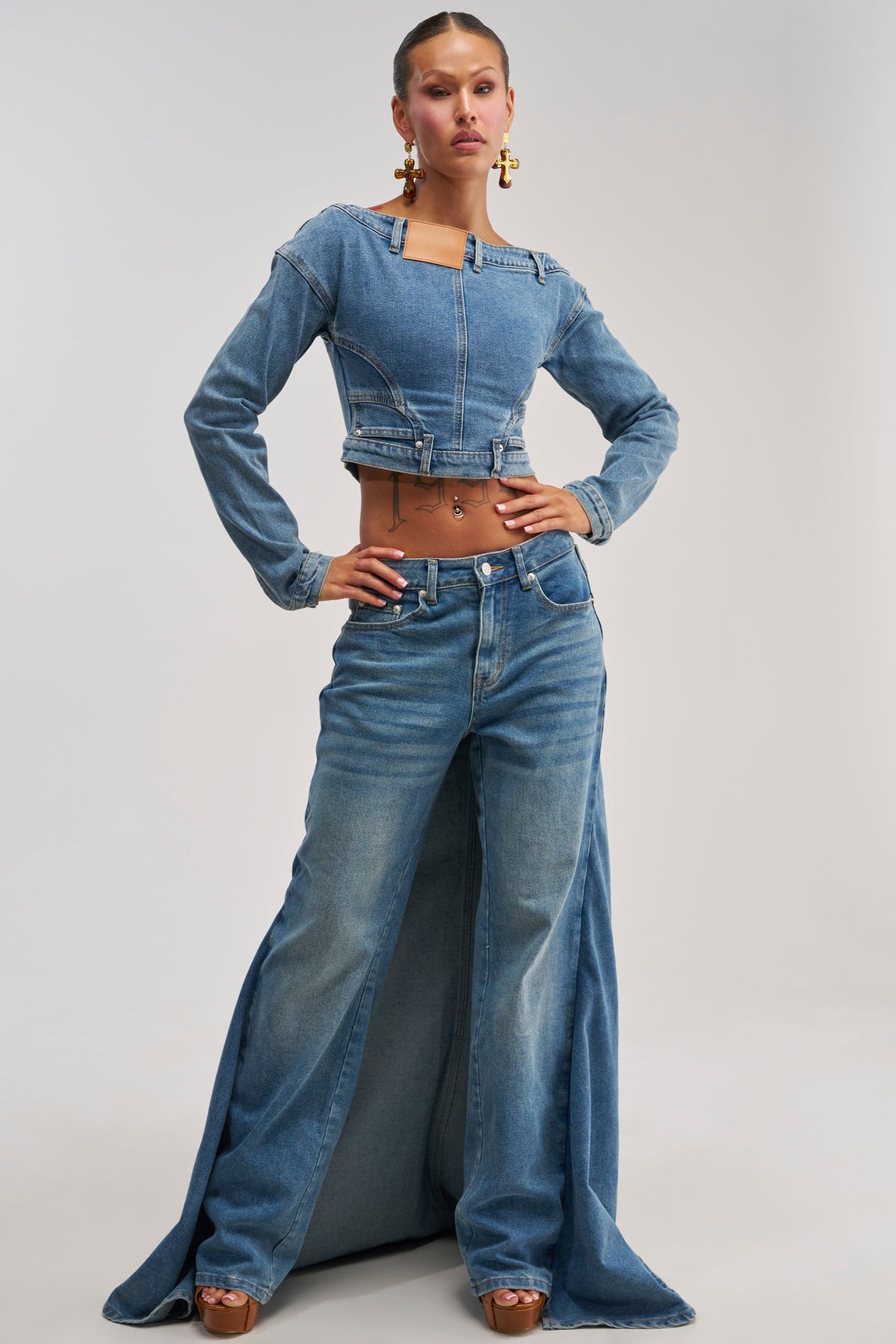 SHAKE IT OFF DENIM PANT WITH SKIRT ATTACHED