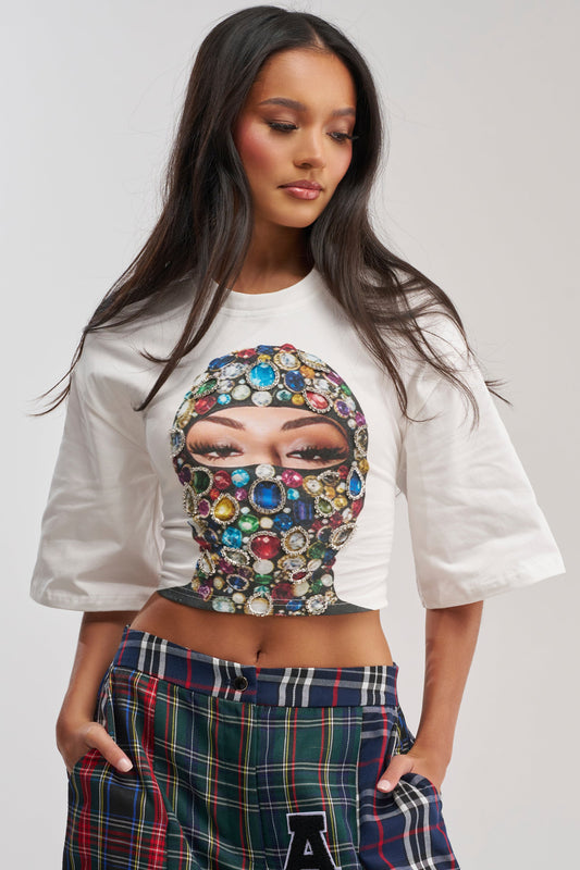 FACE CARD GRAPHIC CROPPED TEE