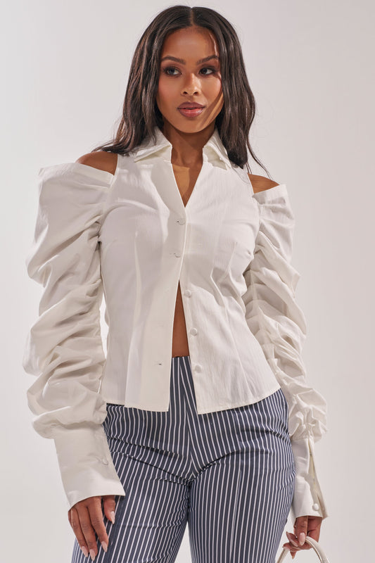 CRAZY IN LOVE WHITE BUTTON DOWN BLOUSE