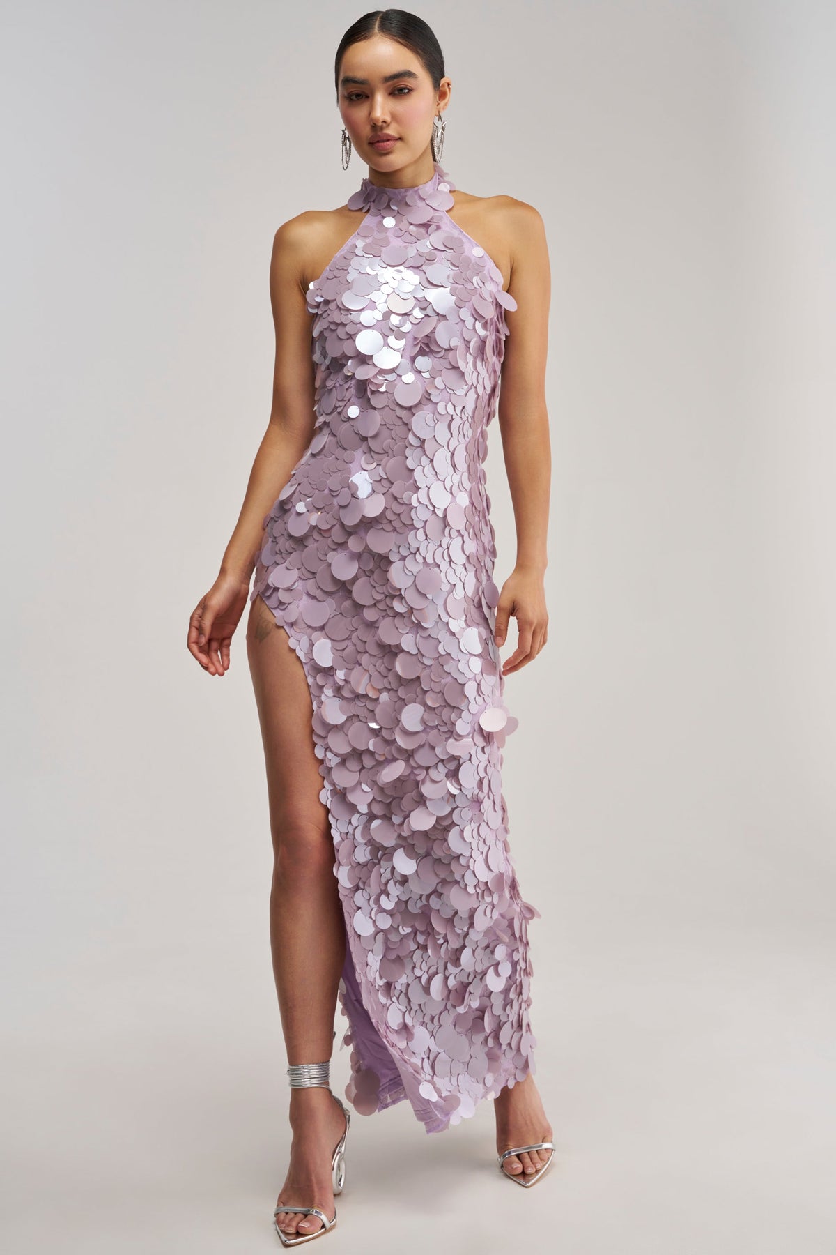 FALL FOR YOU SEQUIN MAXI DRESS IN LILAC