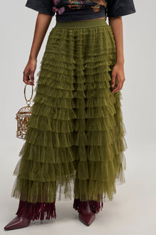 STARS ALIGNED MESH RUFFLE MAXI SKIRT
