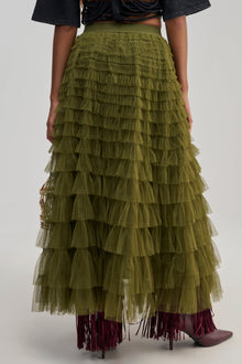 STARS ALIGNED MESH RUFFLE MAXI SKIRT