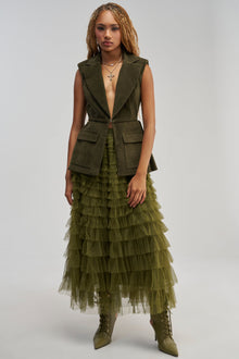STARS ALIGNED MESH RUFFLE MAXI SKIRT
