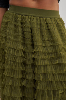 STARS ALIGNED MESH RUFFLE MAXI SKIRT