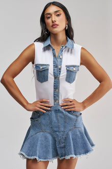 JULIETTE KNIT DENIM SLEEVELESS MINI DRESS