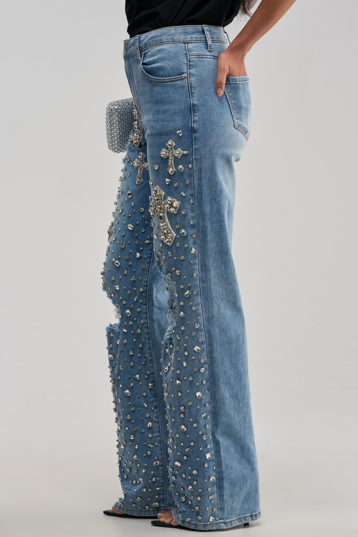 FEELING GRATEFUL RHINESTONE RELAXED DENIM