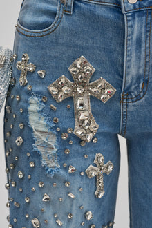 FEELING GRATEFUL RHINESTONE RELAXED DENIM