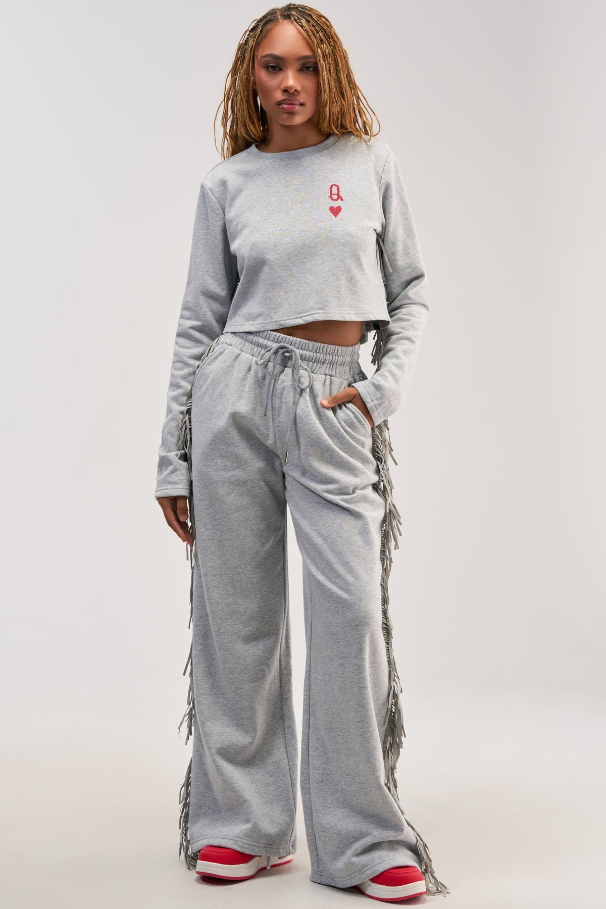 Sisoras PLAYING CARDS WIDE LEG JOGGER IN HEATHER GREY