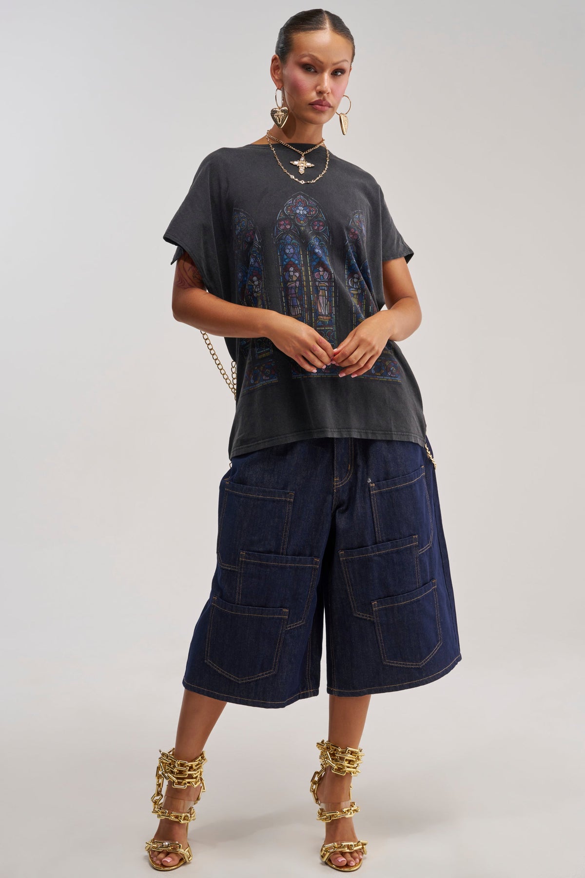 POCKETS ALL OVER DENIM CULOTTE