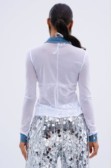 DIFFERENT DENIM LOVE WHITE MESH BUTTON DOWN