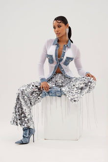 DIFFERENT DENIM LOVE WHITE MESH BUTTON DOWN