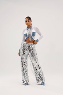 DIFFERENT DENIM LOVE WHITE MESH BUTTON DOWN