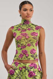 DOZEN ROSES MESH TOP IN CHARTREUSE