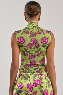 DOZEN ROSES MESH TOP IN CHARTREUSE