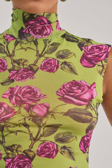 DOZEN ROSES MESH TOP IN CHARTREUSE
