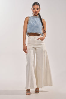 POPPING OUT RHINESTONE DENIM BLOUSE