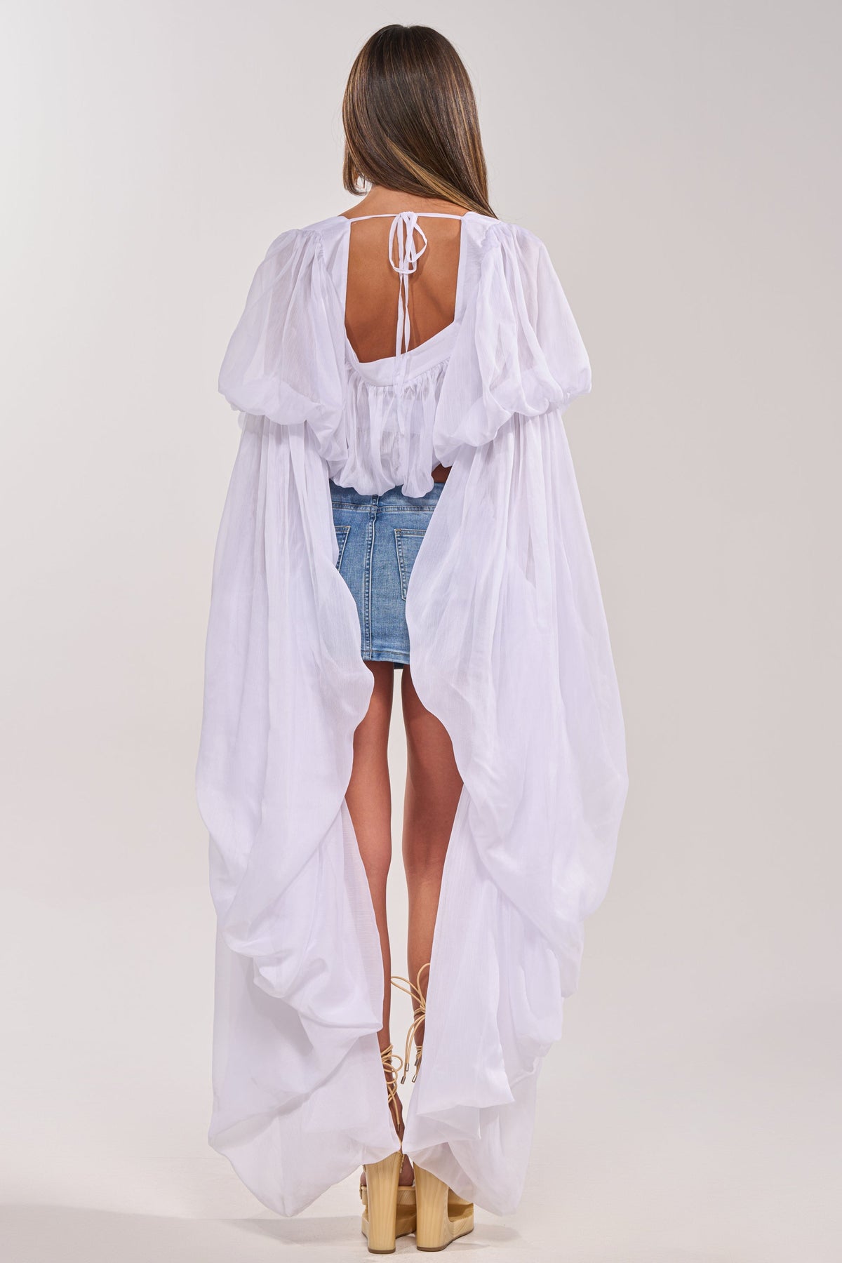 SLOUCHY SQUARE NECK LONG SLEEVE BLOUSE TOP IN WHITE