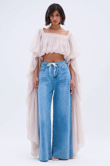 SLOUCHY SQUARE NECK LONG SLEEVE BLOUSE TOP