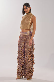 TEARS IN THE CLUB OPEN SIDES MOCK NECK RHINESTONE MESH BLOUSE
