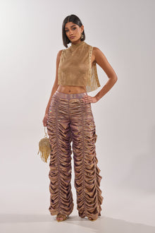 TEARS IN THE CLUB OPEN SIDES MOCK NECK RHINESTONE MESH BLOUSE