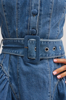 SADIE BUTTON UP DENIM MINI DRESS IN MEDIUM WASH DENIM