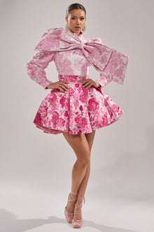 RENAISSANCE TWO-TONE BROCADE MINI DRESS IN PINK