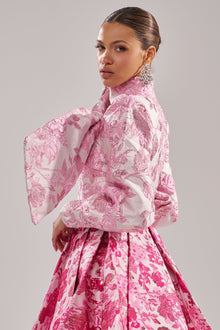 RENAISSANCE TWO-TONE BROCADE MINI DRESS IN PINK