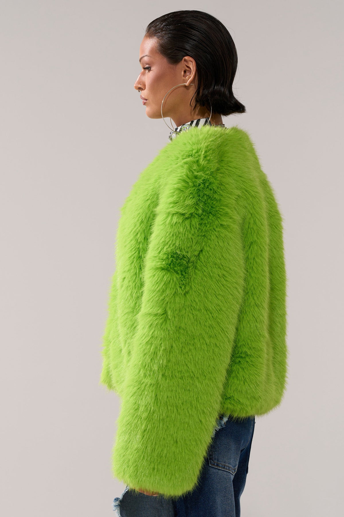 SLIME TIME FAUX FUR COAT IN LIME