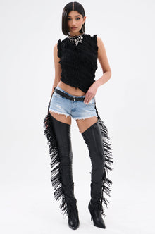 AZALEA WANG KATRICE BLACK STILETTO WESTERN FRINGE CHAP BOOT