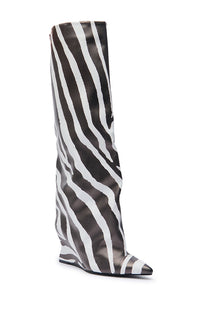 AZALEA WANG KENYA ZEBRA KNEE HIGH WEDGE BOOT