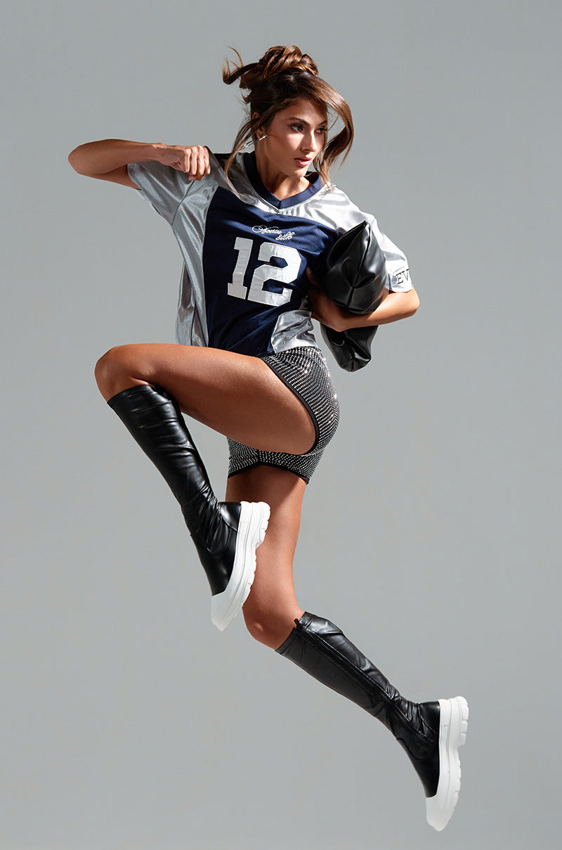 Sisoras AZALEA WANG LOIS 4 WAY STRETCH MID CALF FLATFORM BOOTS IN BLACK