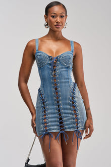 READY FOR THE RODEO LACE UP DENIM DRESS