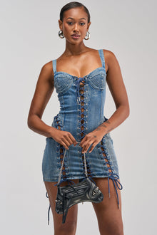 READY FOR THE RODEO LACE UP DENIM DRESS