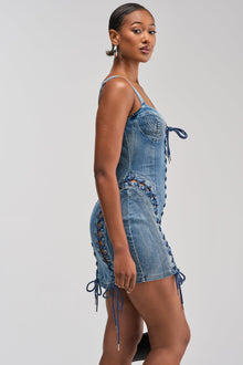 READY FOR THE RODEO LACE UP DENIM DRESS