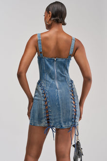 READY FOR THE RODEO LACE UP DENIM DRESS