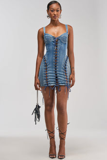 READY FOR THE RODEO LACE UP DENIM DRESS