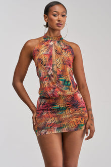 FASHIONISTA RHINESTONE MINI DRESS IN RED MULTI