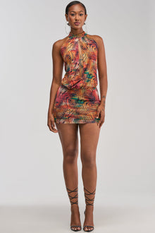 FASHIONISTA RHINESTONE MINI DRESS IN RED MULTI