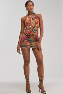 FASHIONISTA RHINESTONE MINI DRESS IN RED MULTI