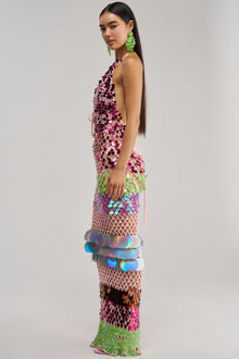 PARTY CRASHER SEQUIN MAXI DRESS IN GREEN MULTI