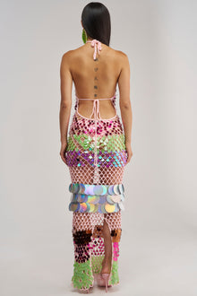 PARTY CRASHER SEQUIN MAXI DRESS IN GREEN MULTI