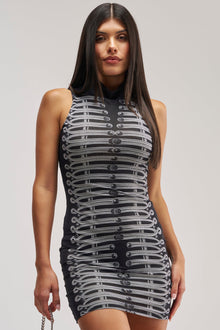 SUITED UP MESH MINI DRESS IN BLACK