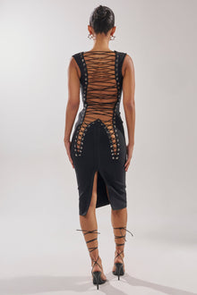 MIDNIGHT LACES CORSET MIDI DRESS