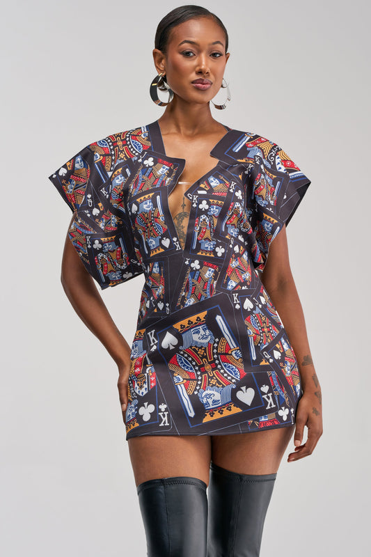 HOUSE OF CARDS MINI DRESS IN BLACK MULTI