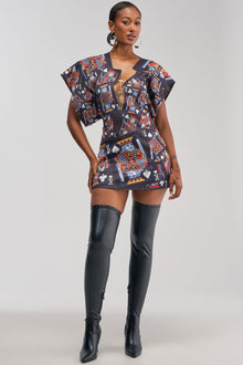 HOUSE OF CARDS MINI DRESS IN BLACK MULTI