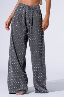 DAZZLED RHINESTONE STUDDED DENIM PANTS IN BLACK