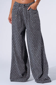 DAZZLED RHINESTONE STUDDED DENIM PANTS IN BLACK
