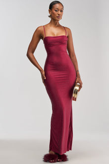 SOCIAL ROYALTY RHINESTONE MAXI DRESS IN BURGUNDY