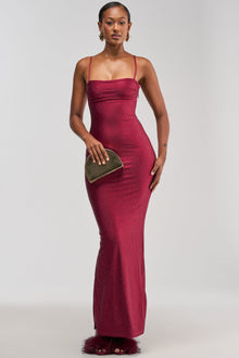 SOCIAL ROYALTY RHINESTONE MAXI DRESS IN BURGUNDY