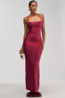 SOCIAL ROYALTY RHINESTONE MAXI DRESS IN BURGUNDY